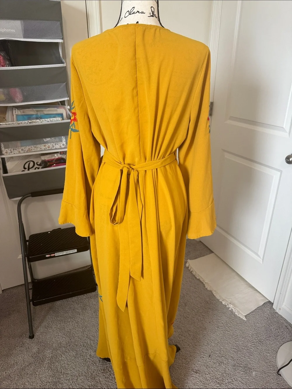 Embroidered Mustard Wrap Maxi Dress - Women PTP 18 to 23 length 55 in front - Picture 5 of 5